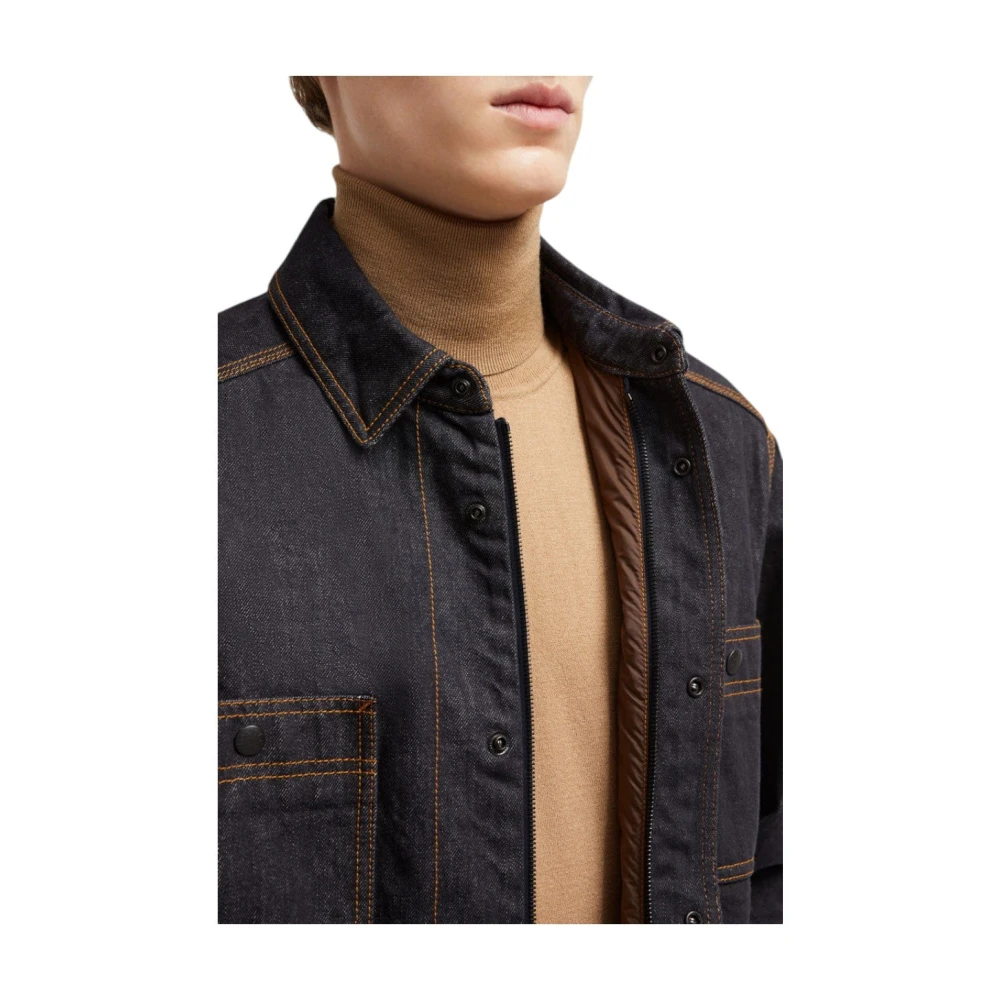 Moncler Donkerblauwe Denim Shirt met Regenwerende Voering Blue Heren