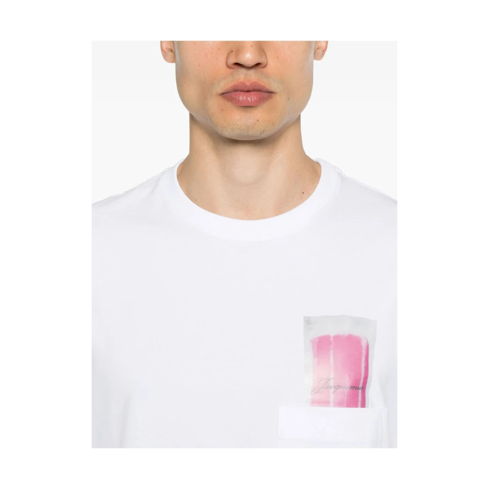 Jacquemus Wit Logo Print Crew Neck T-shirt White Heren