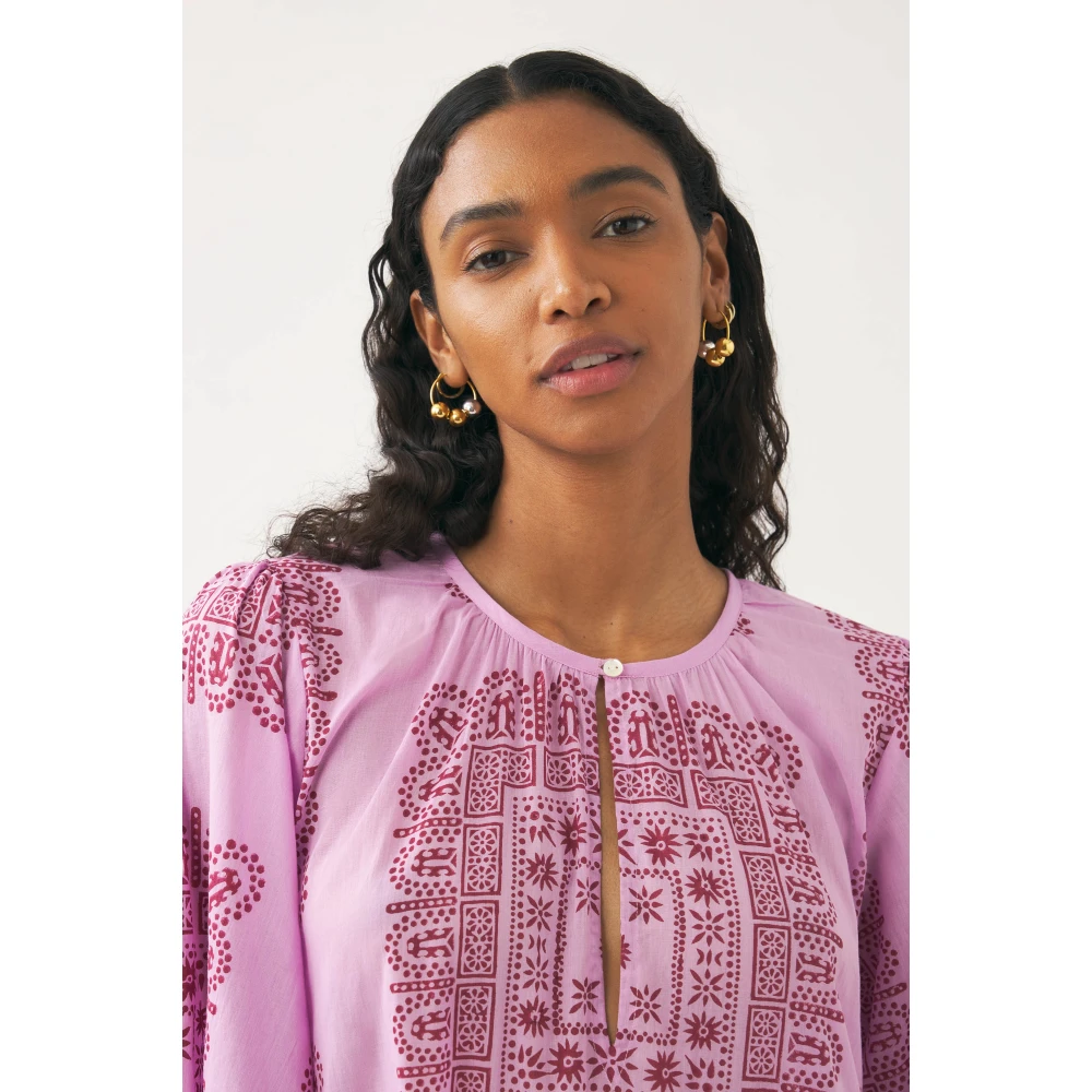 Antik batik Katoenen voile print maxi jurk Nalii Pink Dames