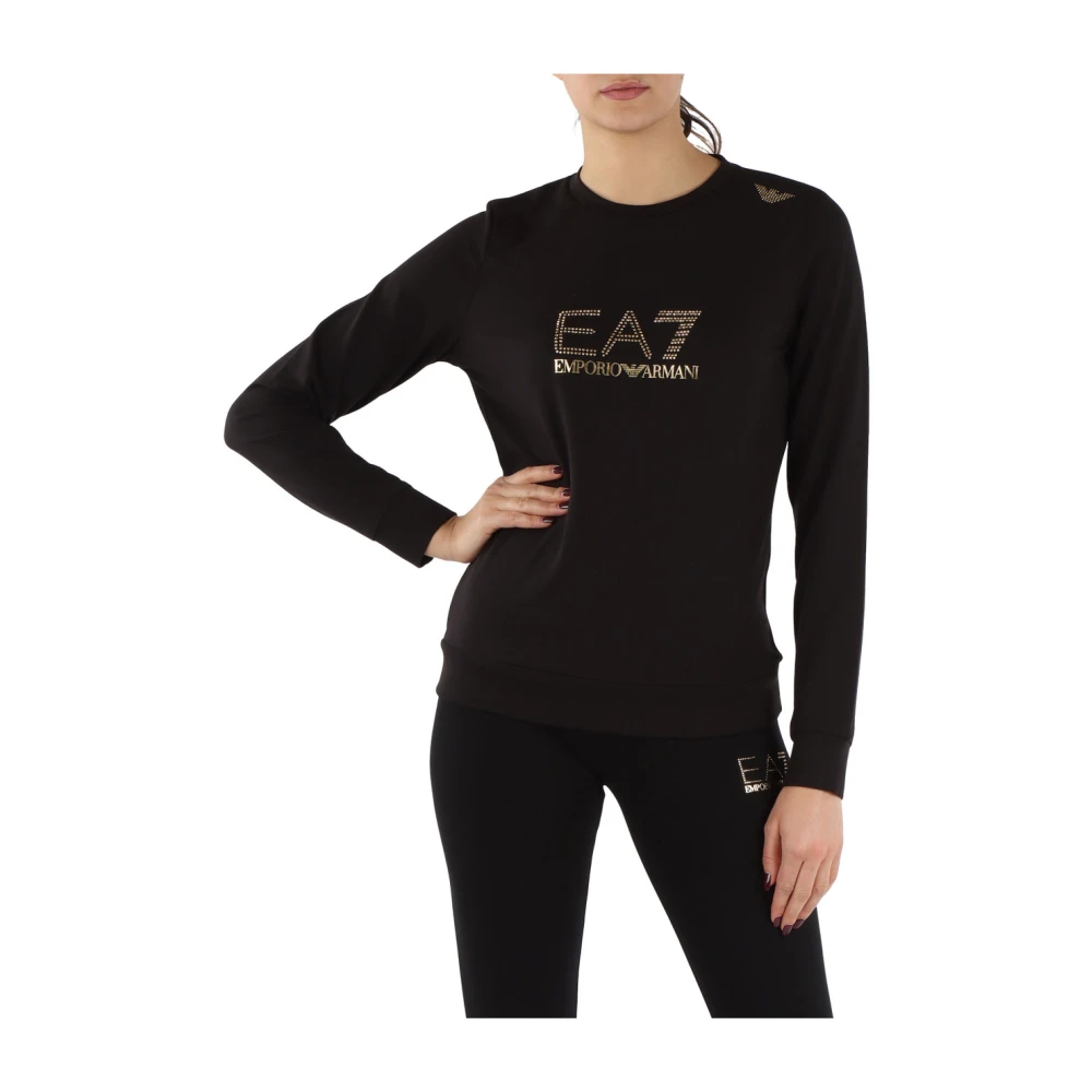 Emporio Armani EA7 Logo Front Viscose Blend Sweatshirt Black Dames