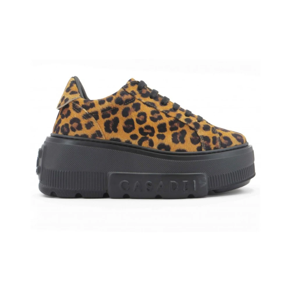 Casadei Luipaard Suède Sneaker met 75mm Sleehak Dames Schoenen Bruin