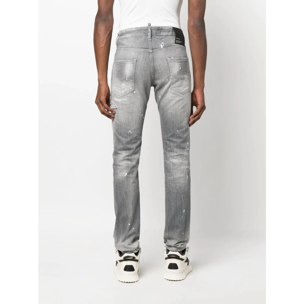Dsquared2 Distressed Ripped Slim Cut Jeans Licht Grijs Gray Heren