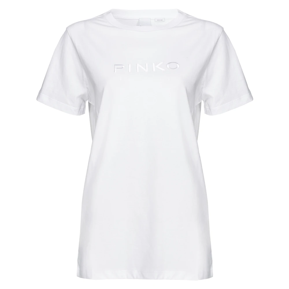 Pinko Witte T-shirts en Polos met Logo Borduursel White Dames