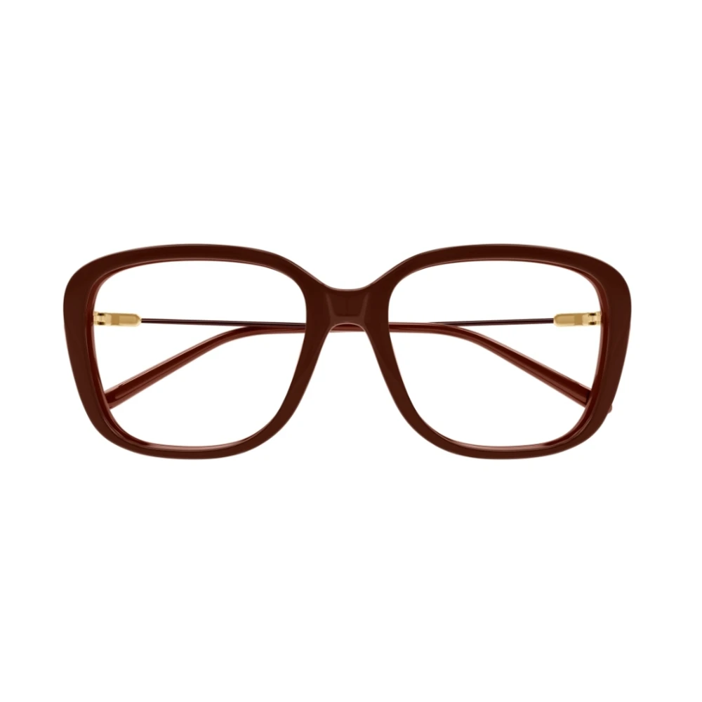 Chloé Rektangulära glasögon med metallstänger och oval logoplakett Brown, Dam