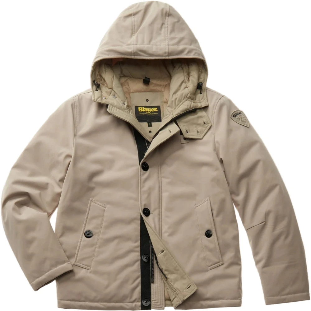 Blauer Stijlvolle jas met polyester en elastaan Beige Heren