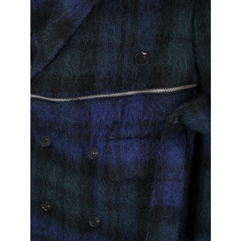 Setchu Lange Tartan Dubbele Rits Jas Blue Dames