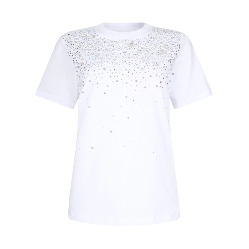 Liu Jo Kvinno Vit Toppar Dam, L, Bomull, T-Shirt Med Ädelstenar