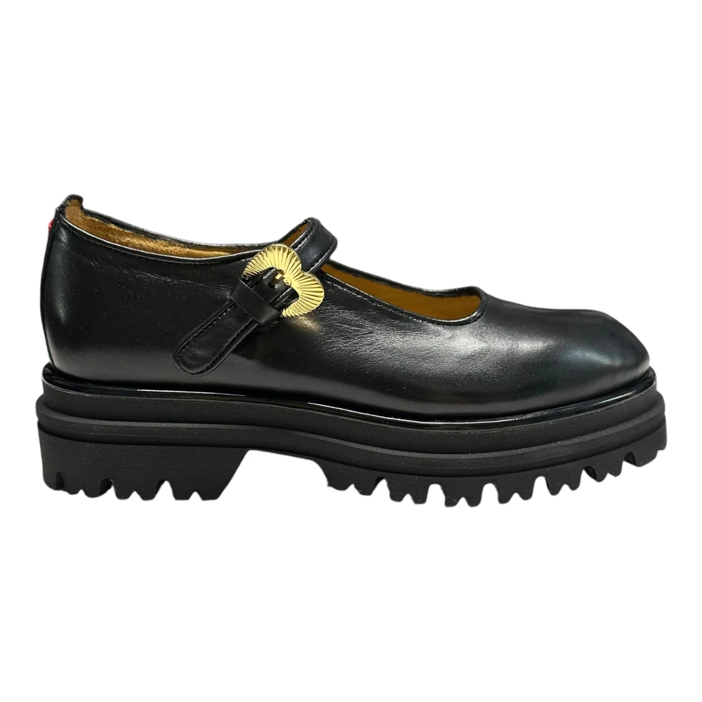 Gio+ Leren Mocassin met Open Kraag Black Dames