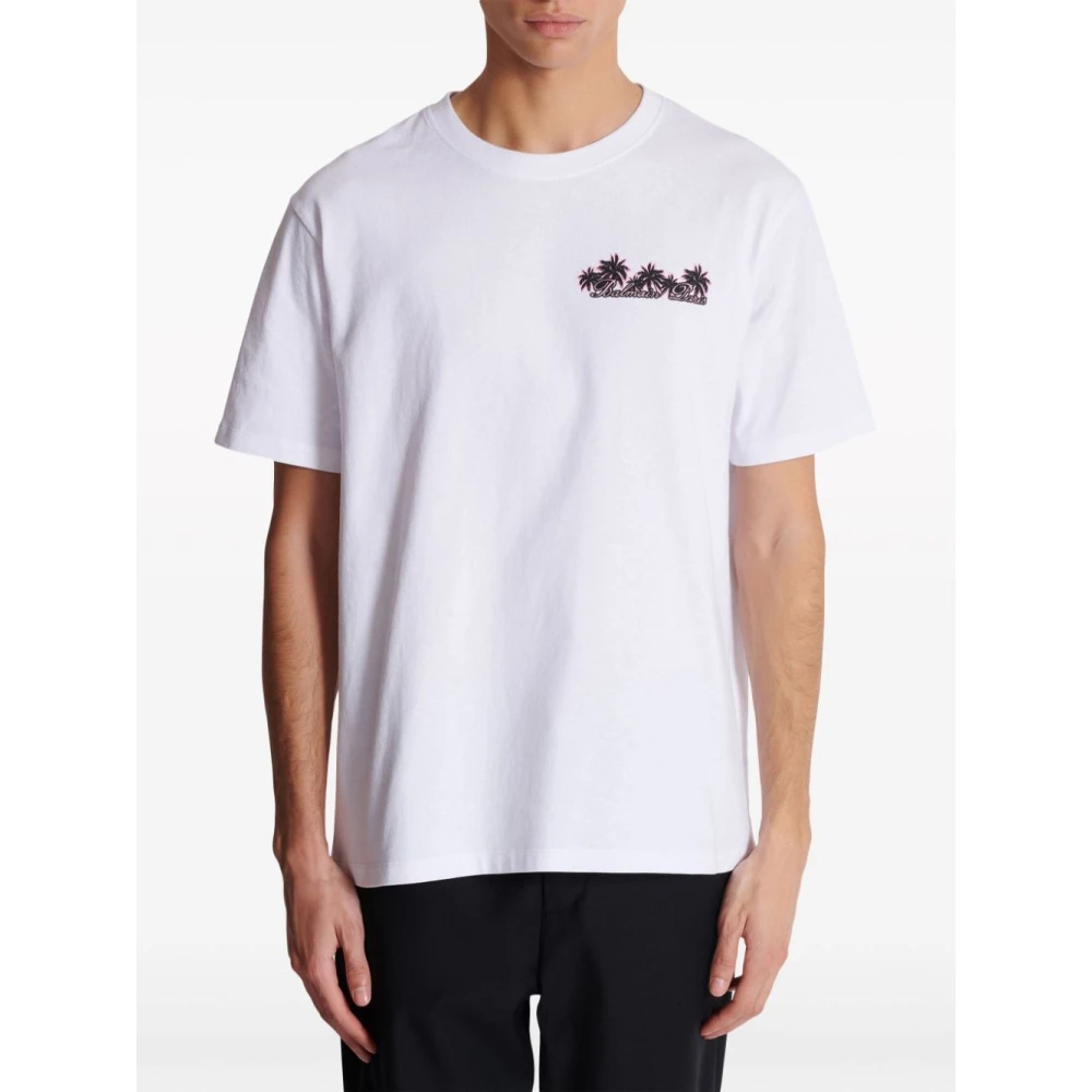 Balmain Palmboom Logo Print T-shirt White Heren