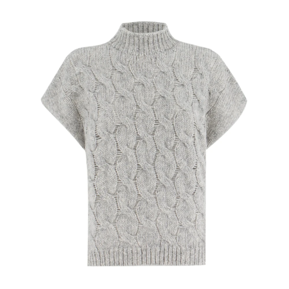 Le Tricot Perugia Elegant Stickad Pullover med Hög Krage Gray, Dam