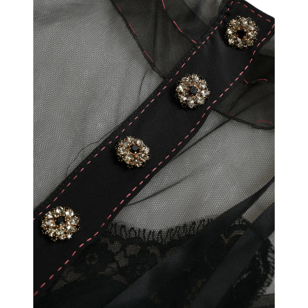 Dolce & Gabbana Bloemen Geborduurde Tule Avondjurk Black Dames