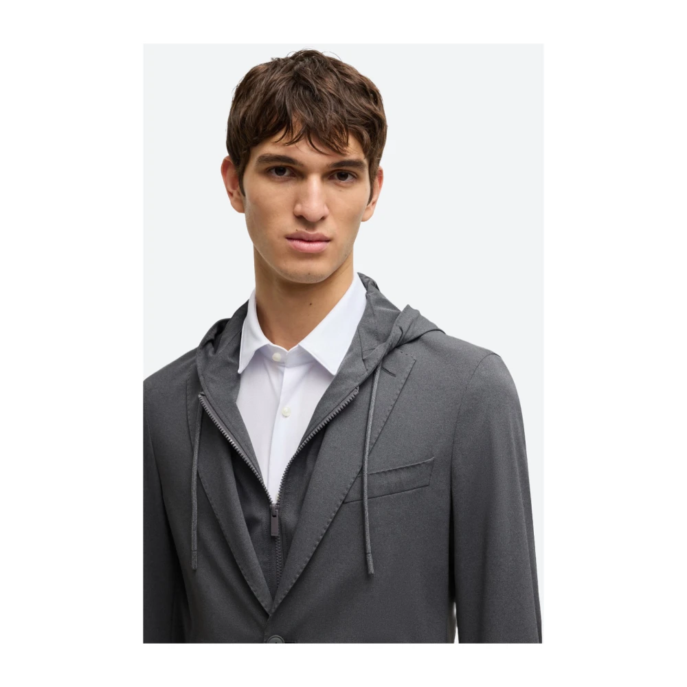 Hugo Boss Stretch Technische Stof Hoodie Jas Gray Heren