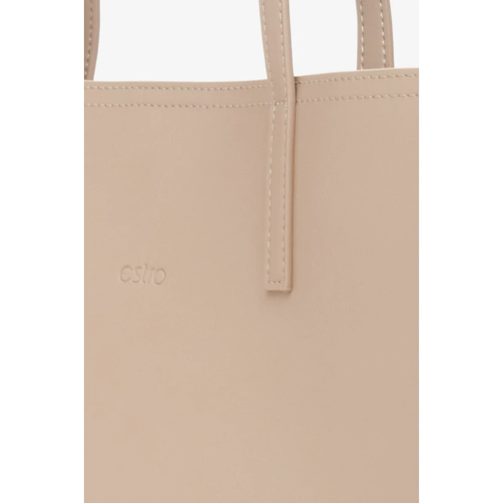 Estro Dames Beige Leren Shopper Tas Er00115665 Beige Dames