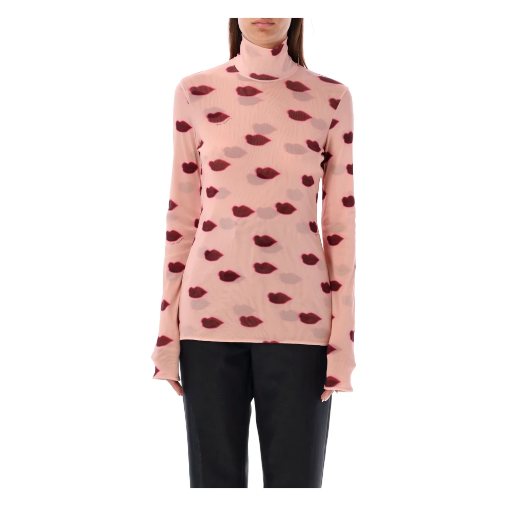 Stella Mccartney Lippenprint Mesh Top Dusty Rose Pink Dames