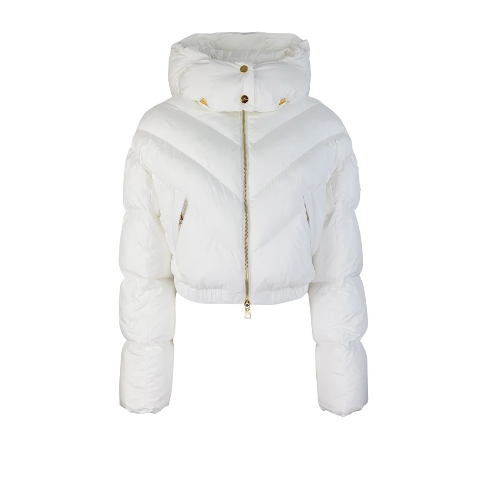 Elisabetta Franchi Witte Cropped Gewatteerde Jas met Afneembare Capuchon White Dames
