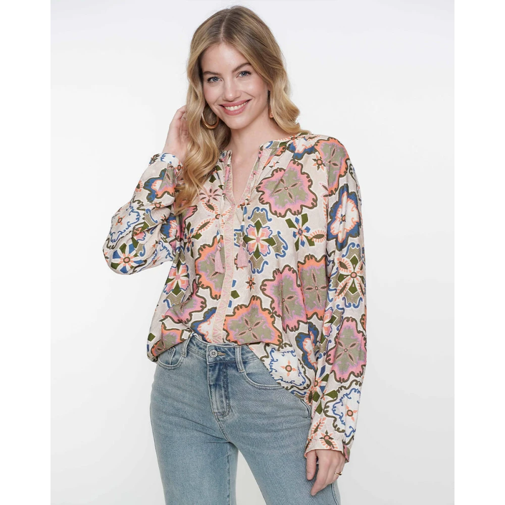 Geisha Lange Mouw Top Multicolor Dames