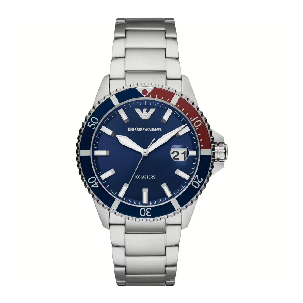 Emporio Armani Men's Gray Blue Dial Steel Watch - Watches - One Size - Accessories