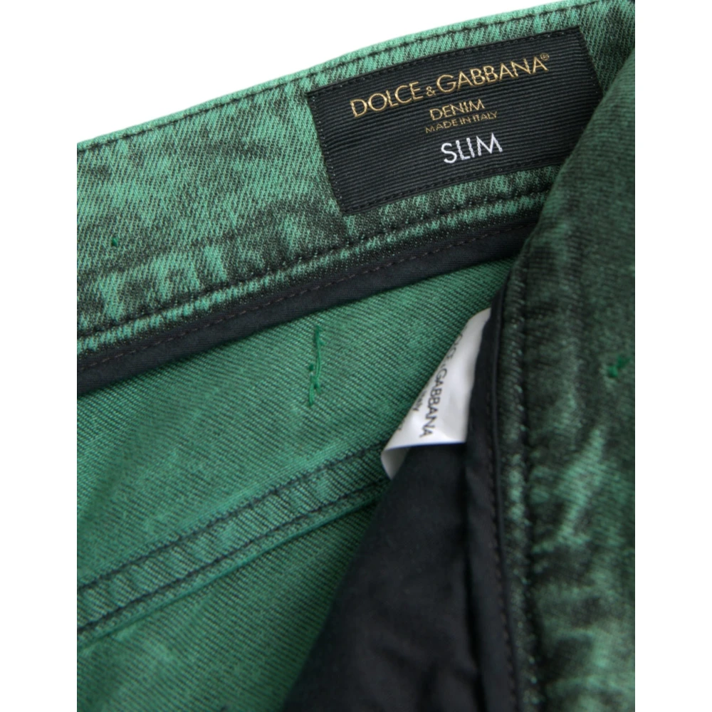 Dolce & Gabbana Groene Kristal Skinny Denim Jeans Green Heren