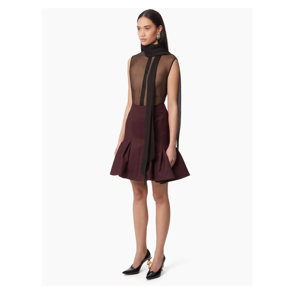 Nina Ricci Rode Wol Peplum Midi Rok Red Dames