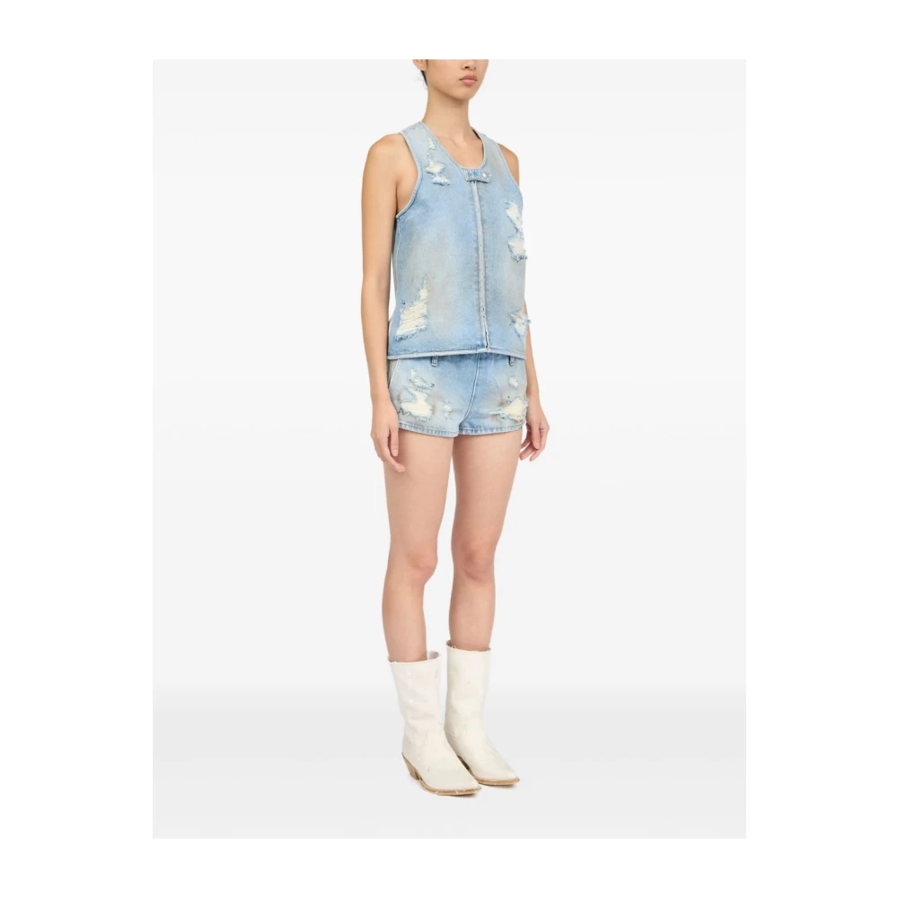 MM6 Maison Margiela Lichtblauwe Sweater met Distressed Effect Blue Dames