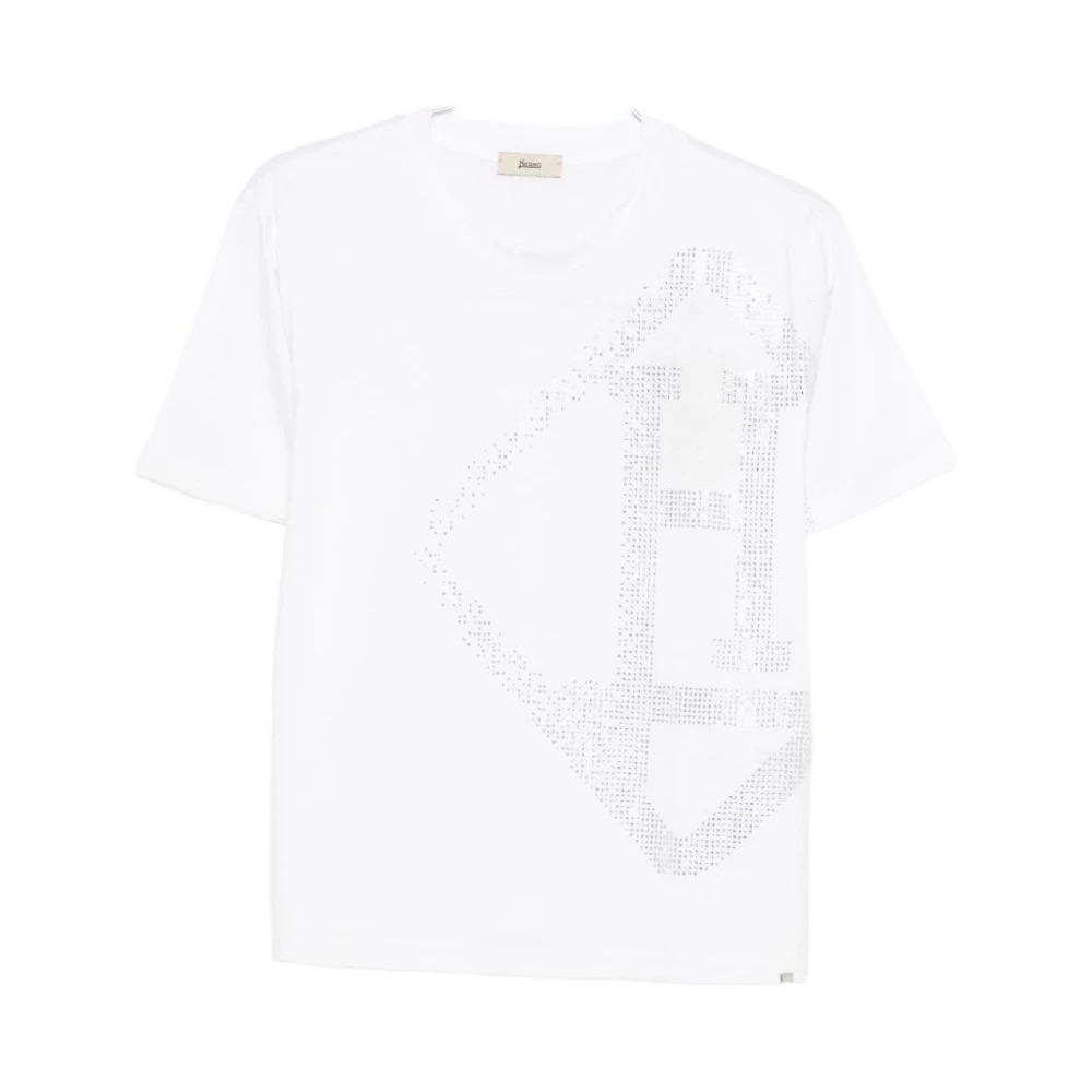 Herno Vrouw Wit Tops Dames, Xs, Katoen, T-Shirt Met Glitter Logo