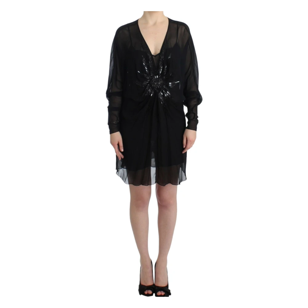 Roberto Cavalli Elegant Sheer Blouson Klänning Black, Dam