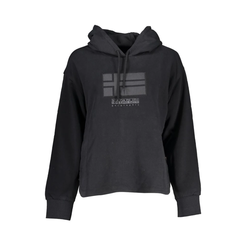 Napapijri Women's Black Cotton Hoodie Sweatshirt Embroidered Logo