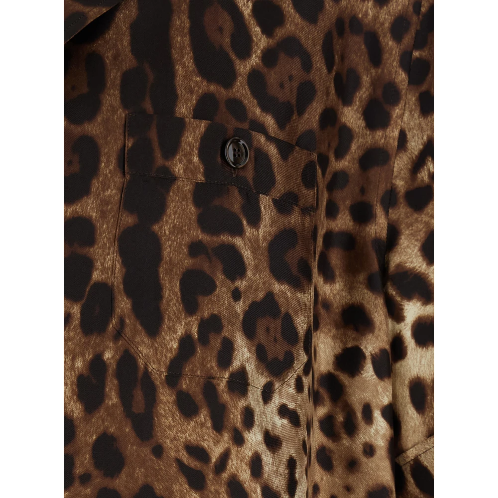 Dolce & Gabbana Leopard Print Cuban Collar Bowling Shirt Brown Heren