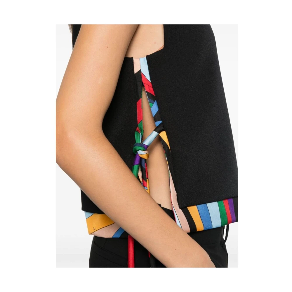 EMILIO PUCCI Iride Print Zijden Top met Laagjeszoom Black Dames