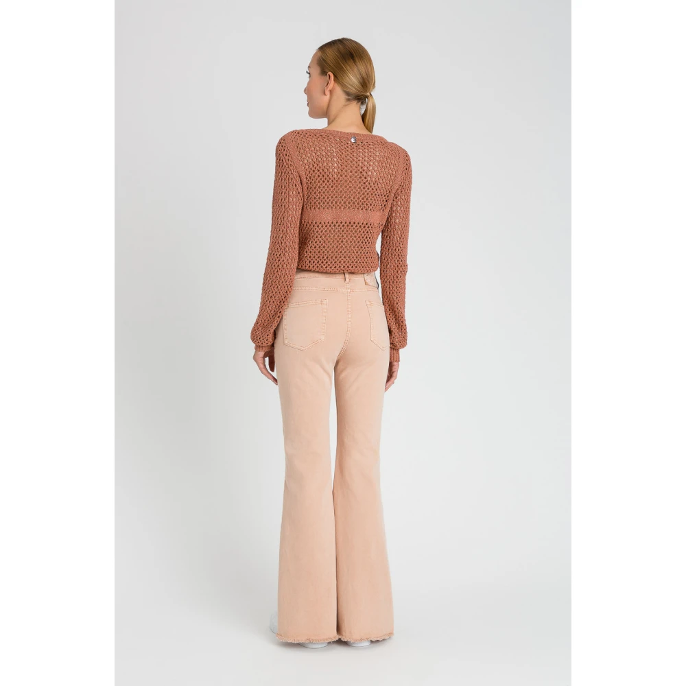Twinset Bruine Gebreide Trui Mesh Katoen Lurex Brown Dames