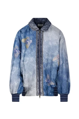 Printed silk bomber jacket