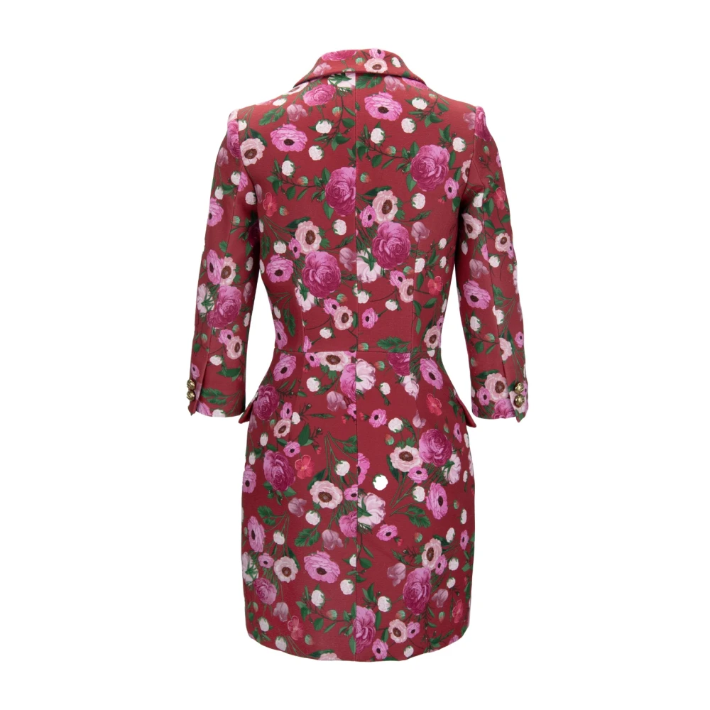 Elisabetta Franchi Bloemen V-hals jurk met gouden knopen Multicolor Dames