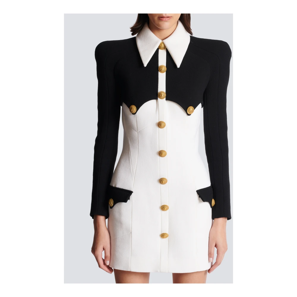 Balmain Korte Crêpe Jurk met Knopen White Dames