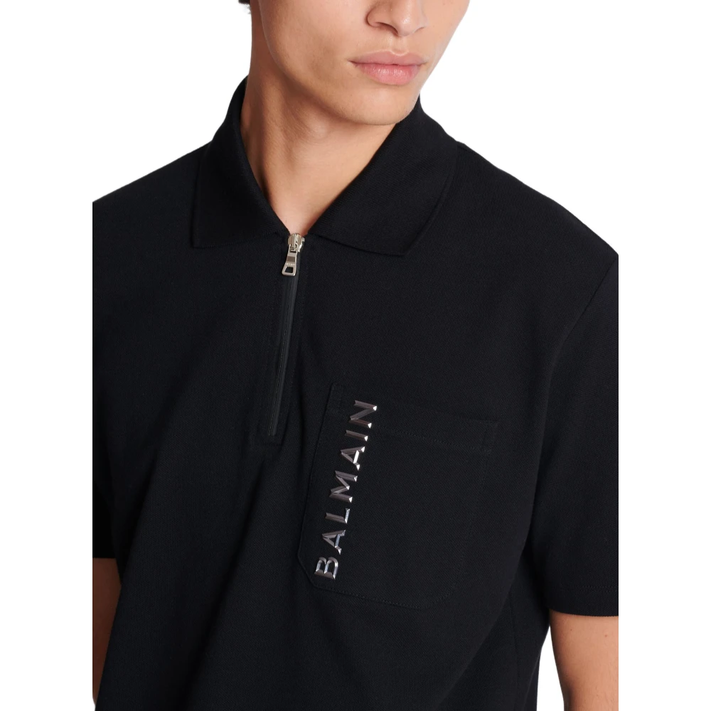 Balmain Gelamineerde Rits Polo Black Heren