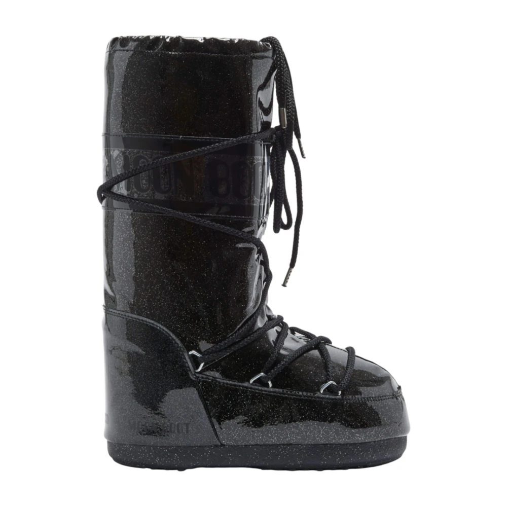 Moon Boot Glitter Svarta Stövlar Vattentät PVC Finish Black, Dam