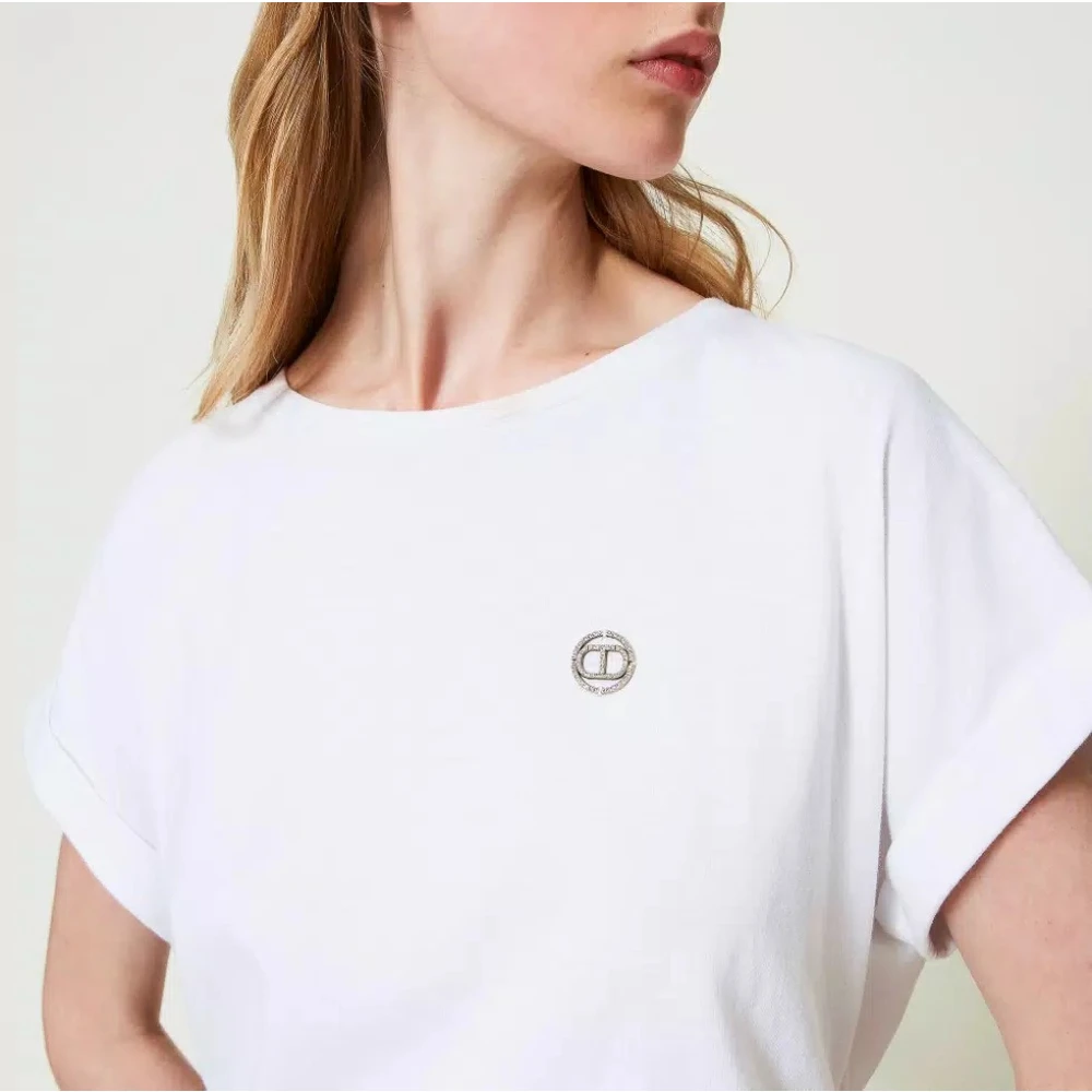 Twinset Ovale T-shirt met accessoire White Dames