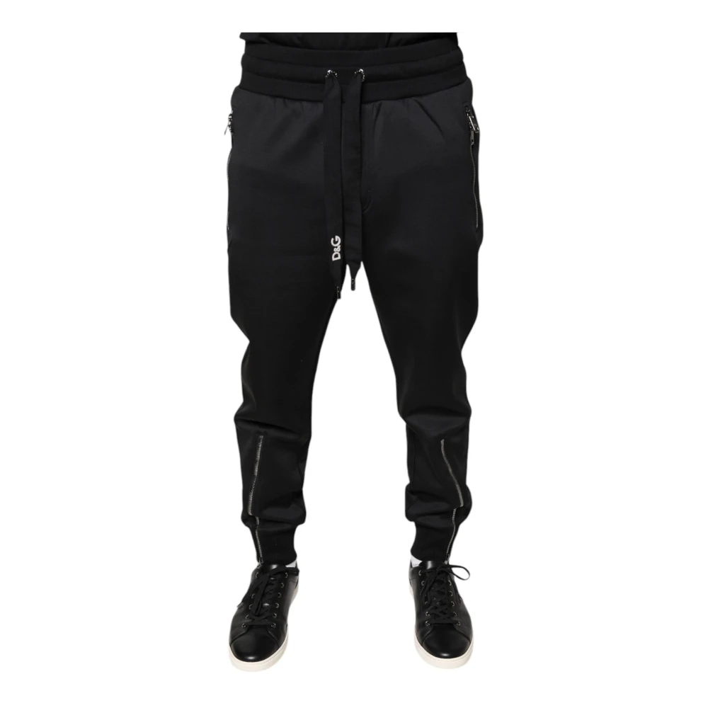 Dolce & Gabbana Zwarte Polyester Jogger Sweatpants met Trekkoordsluiting Black Heren