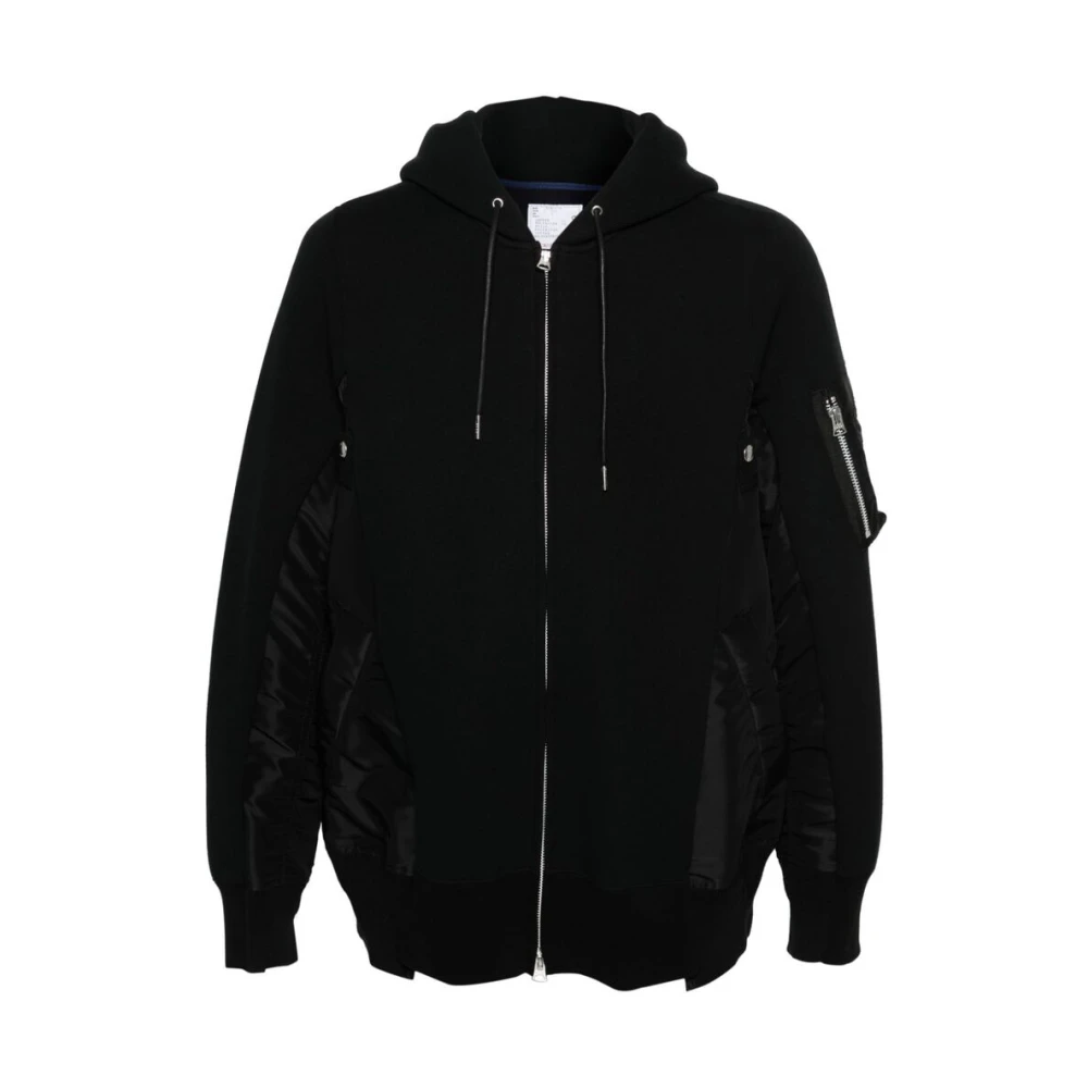 Sacai Zwarte Hoodie met Ritszak Black Heren