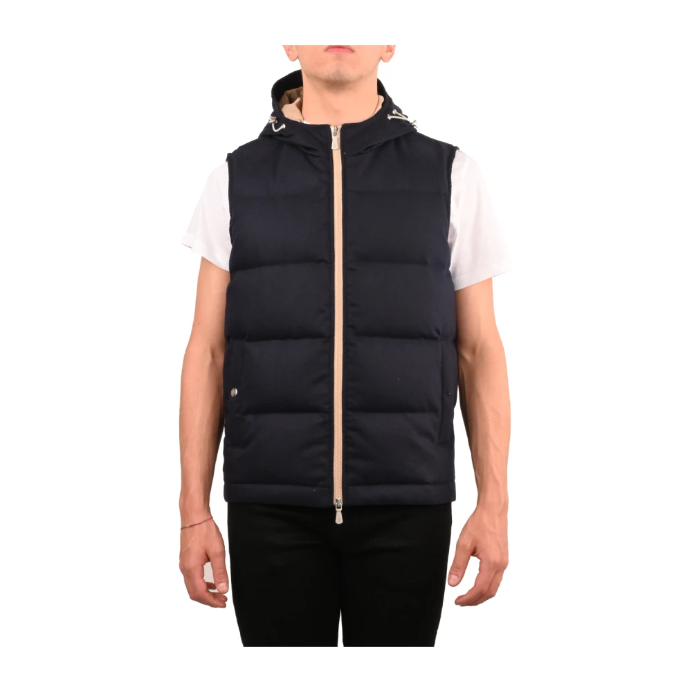 Eleventy Wollen en Kasjmier Puffer Vest Blue Heren