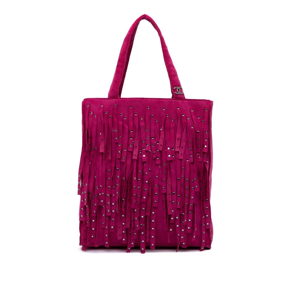 Chanel Vintage Women's Pink Pre-Owned Embellished Suede Tote Bag With Fringe Details