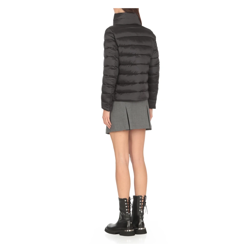 Save The Duck Zwarte Gewatteerde Jas Hoge Hals Rits Black Dames