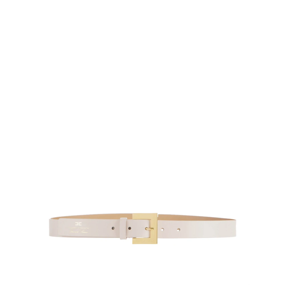 Elisabetta Franchi Ivoor Leren Riem met Logoprint Beige Dames