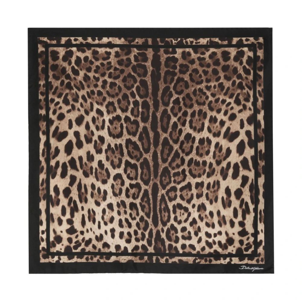Dolce & Gabbana Winter Scarves, Female, One Size, Leopard-Print Silk Twill Scarf Brown
