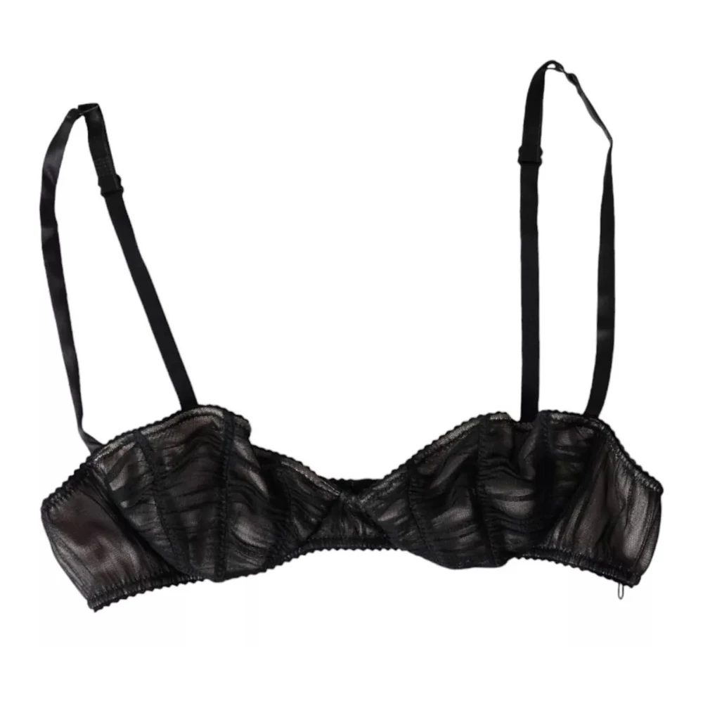 Dolce & Gabbana Zwarte Zijden Balconette Beha met Haak Black Dames