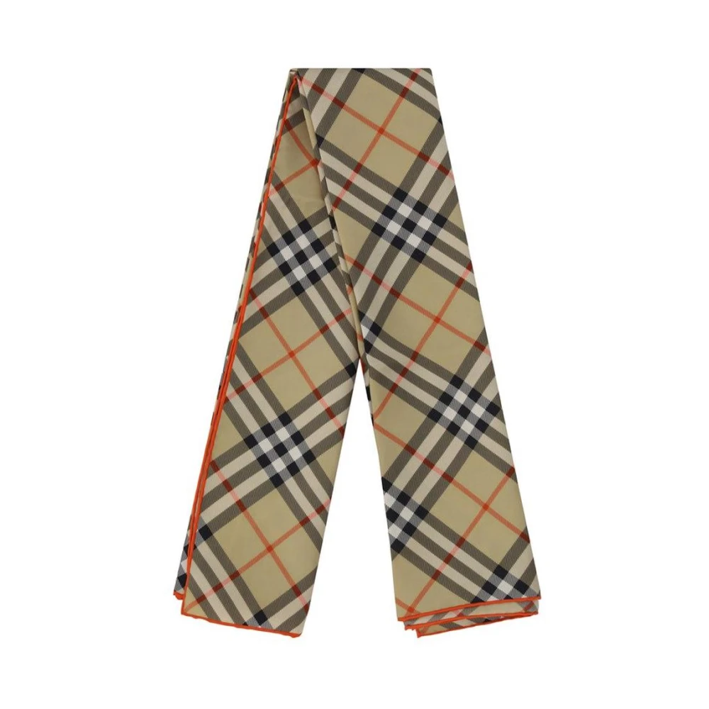 Burberry Iconische Check Zijden Sjaal met Contrasterende Zoom Beige Dames