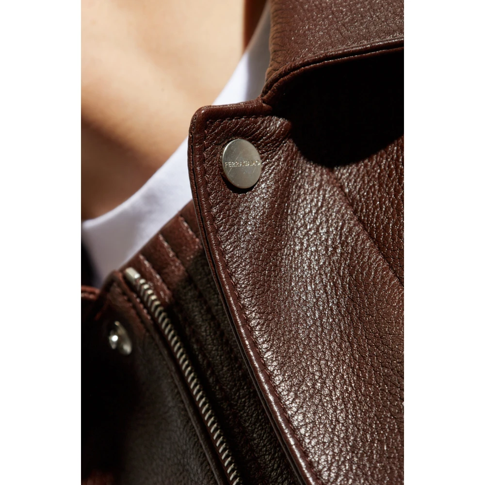 Salvatore Ferragamo Leren jas Brown Heren