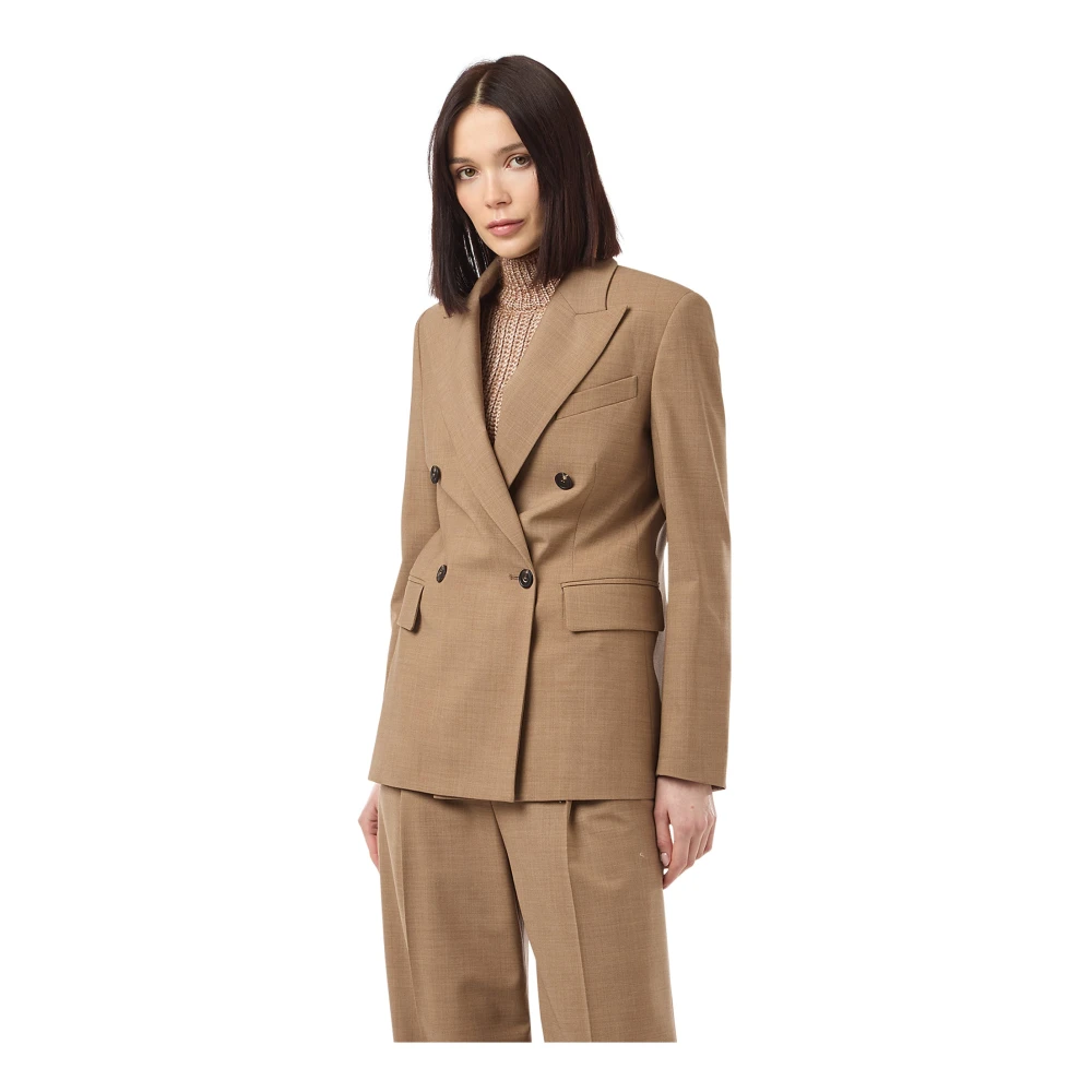 Eleventy Women's Brown Double-Breasted Wool Blazer - Blazers - M - Jackets