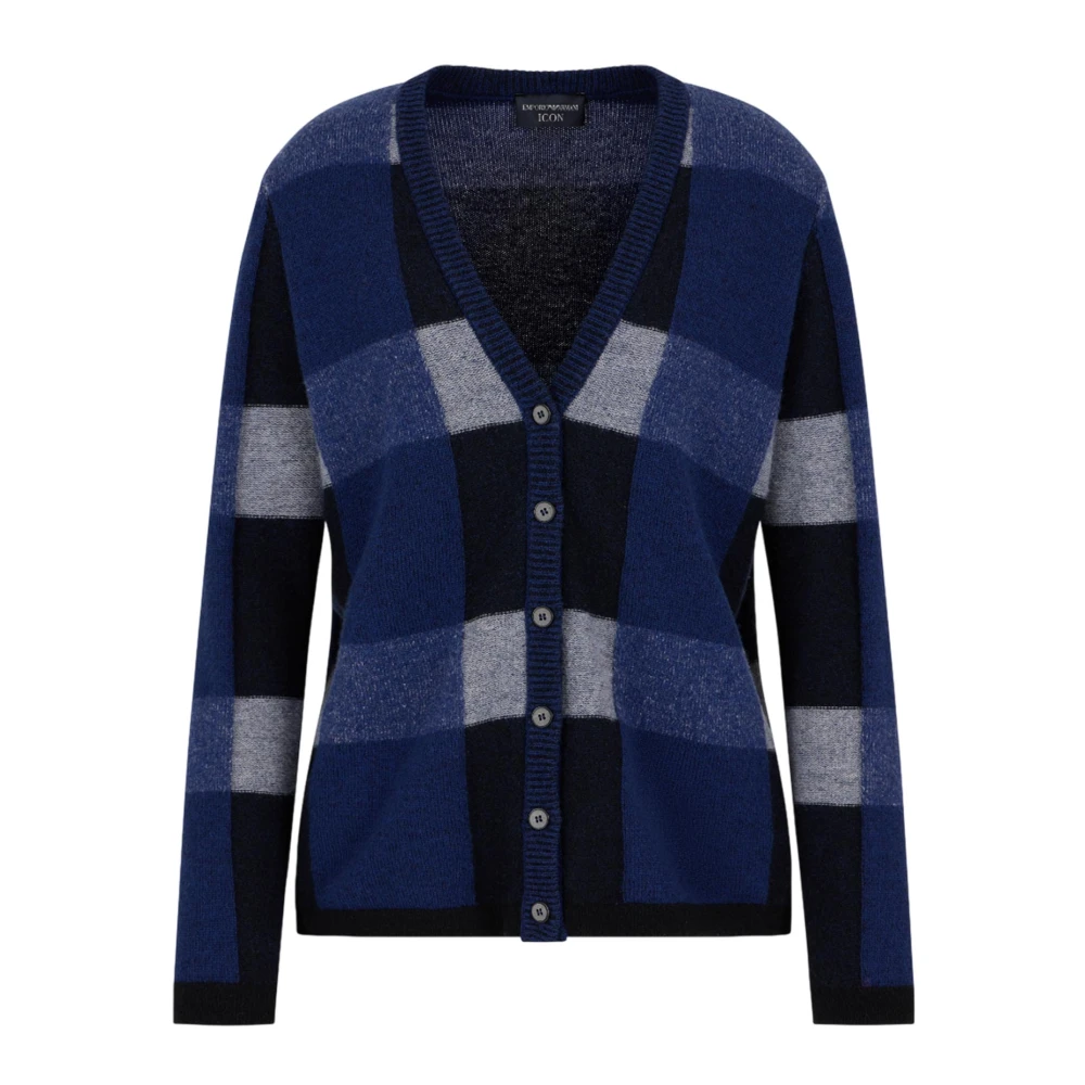 Emporio Armani Ruitpatroon V-hals Cardigan Sweaters Blue Dames