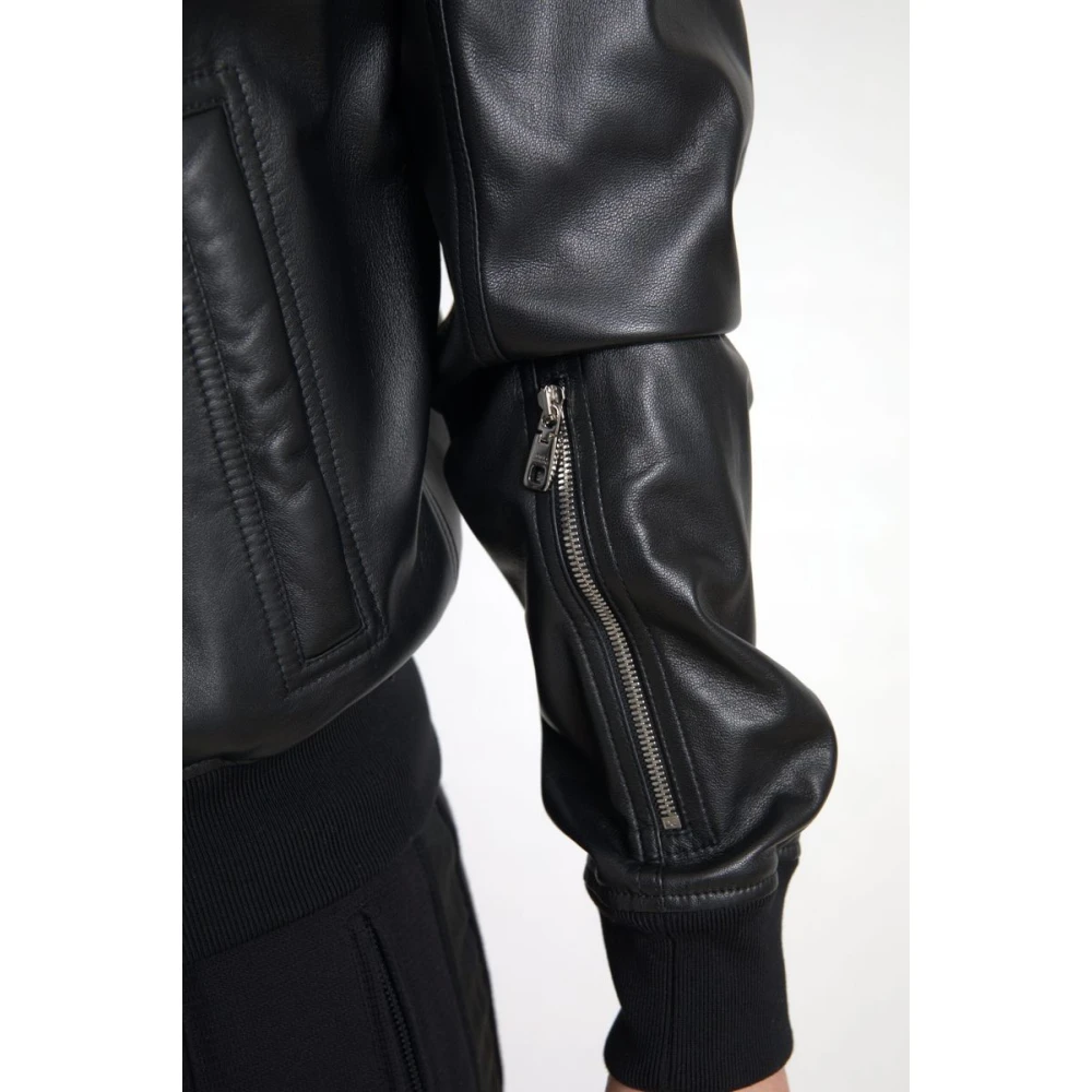 Dolce & Gabbana Elegante zwarte leren bomberjack Black Heren