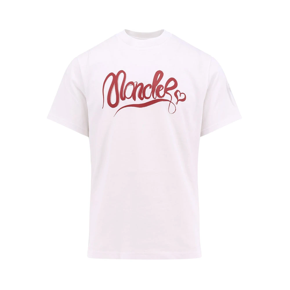 Moncler Maxi Logo Print Katoenen T-Shirt White Heren